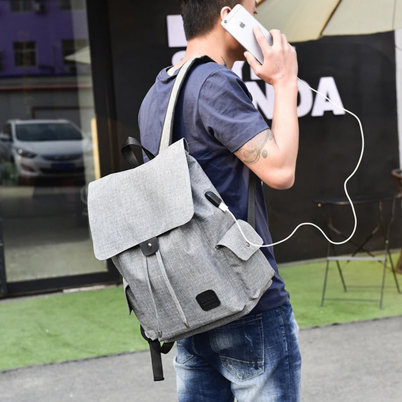 

Casual Oxford Cloth USB Charging Backpack Unisex Business Laptop Daypack For Man Large Capacity Travel Hasp Shoulder Bag Black
