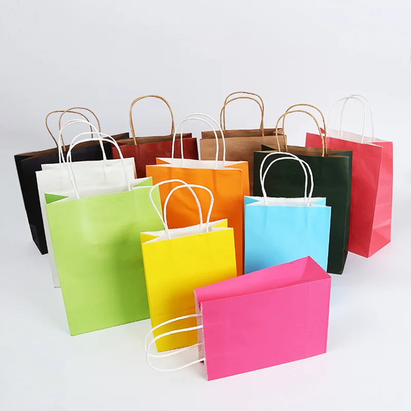 

10pcs Multi-color Small Paper Bag with Handle DIY Multifunction Festival Gift Bag Wedding Party Gift Kraft Paper Bags 21x15x8cm