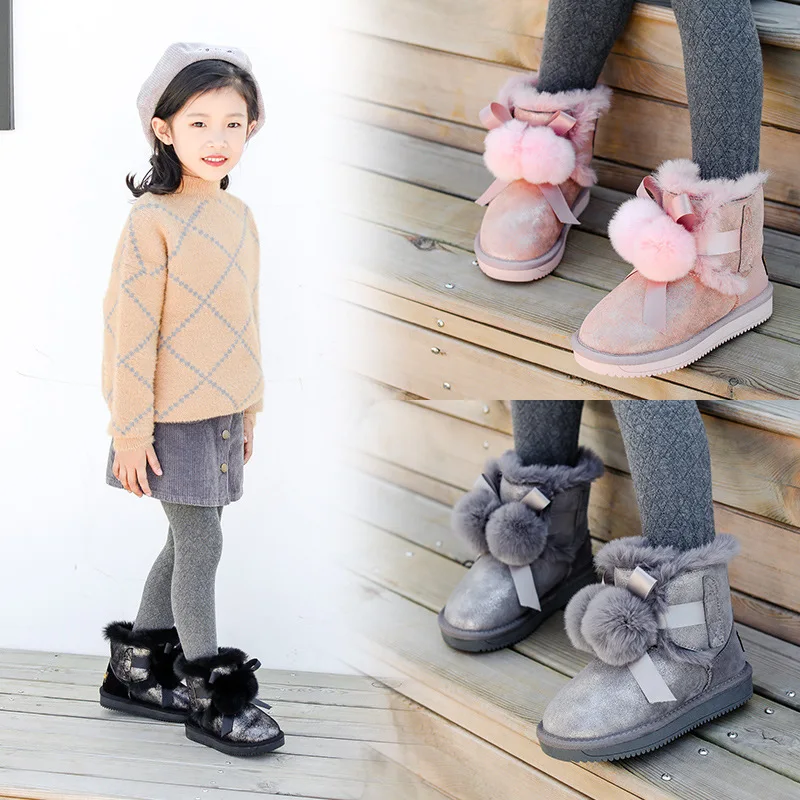 Новинка 2019 года зимние сапоги для девочек с натуральным мехом Водонепроницаемая