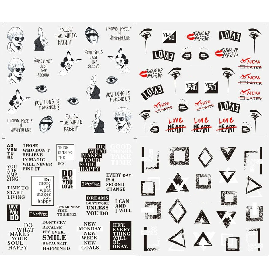 Новое поступление 3D наклейки для ногтей Валентин буквы девушка лист стильные