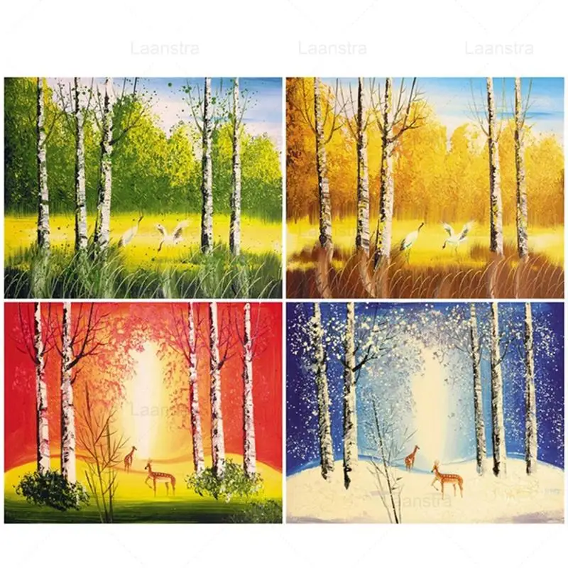 

5D DIY Diamond Painting Four Seasons Landscape Colorful Trees Scenery Diamond Embroidery Cross Stitch Living Room Decor Mural