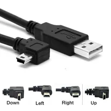 Мини-usb 90 градусов вверх/вниз/влево/правый угол к USB 2,0 A Мужской кабель 0,25 м 0,5 м 1,8 м 3 м 5 м 50 см 180 см для камеры MP4 планшета