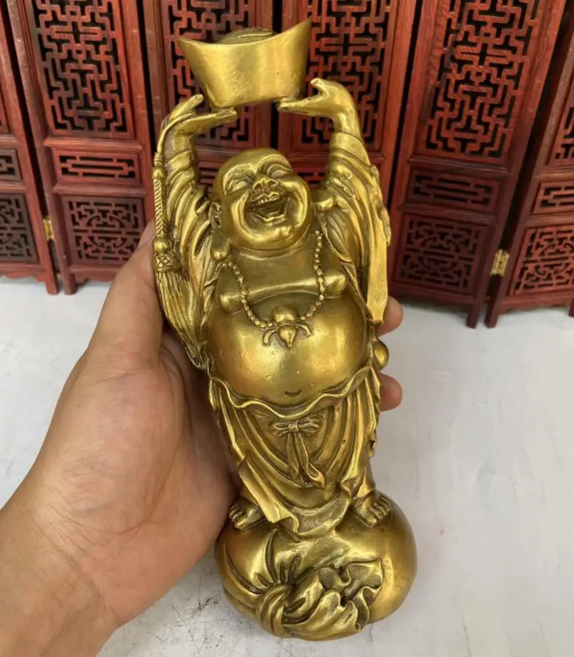 

China brass Ingots maitreya Buddha crafts statue