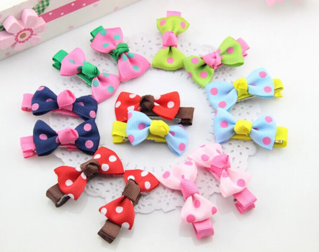 14 Pcs Hair Bows Grosgrain Ribbon Dot Printed Pins Barrettes Alligator Clips For Kids Girls |