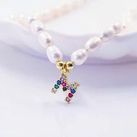 fashion natural freshwater pearl letter choker necklacebracelet women baroque pearl initial 26 alphabet name pendant jewelry