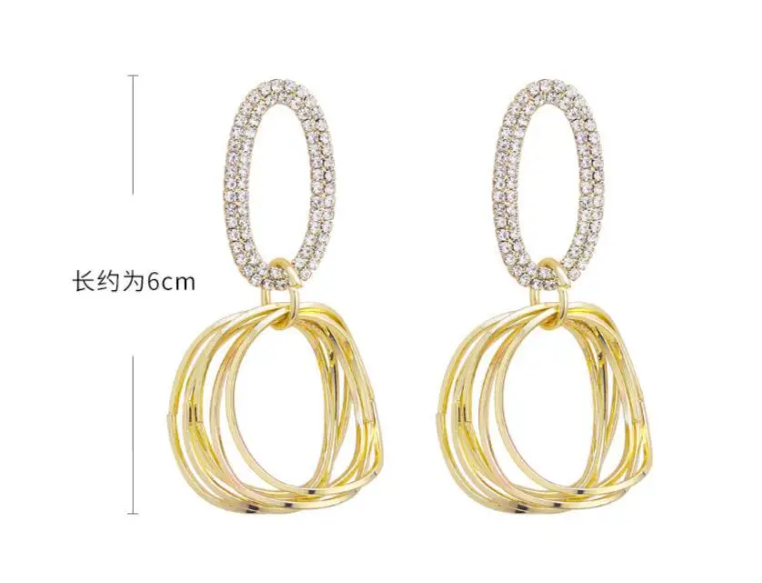 

Simple Rhinestone Long Chain Earrings For Women Shine Sun Crescent Geometric Tassel Piercing Earring Party Jewelry