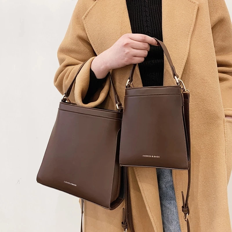 

Elegant Female Tote Bucket bag 2021 Fashion New Quality PU Leather Women's Designer Handbag Solid color Shoulder Messenger Bag