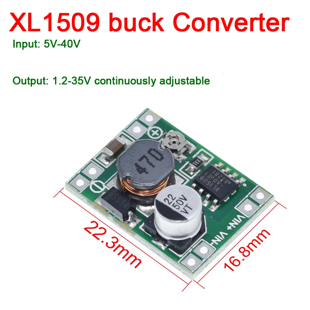 

XL1509 MINI DC-DC buck Converter 5V-40V 9V 12V 15V 19V 24V TO 1.2-35V 2A Adjustable Voltage Regulator Power Module