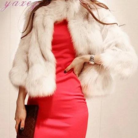 

Women Winter White Artificial Fur Coat Stand Collar Slim Short Fox Fur Warm Coat Slimming Plush Coat Woman Fluffy Jacket
