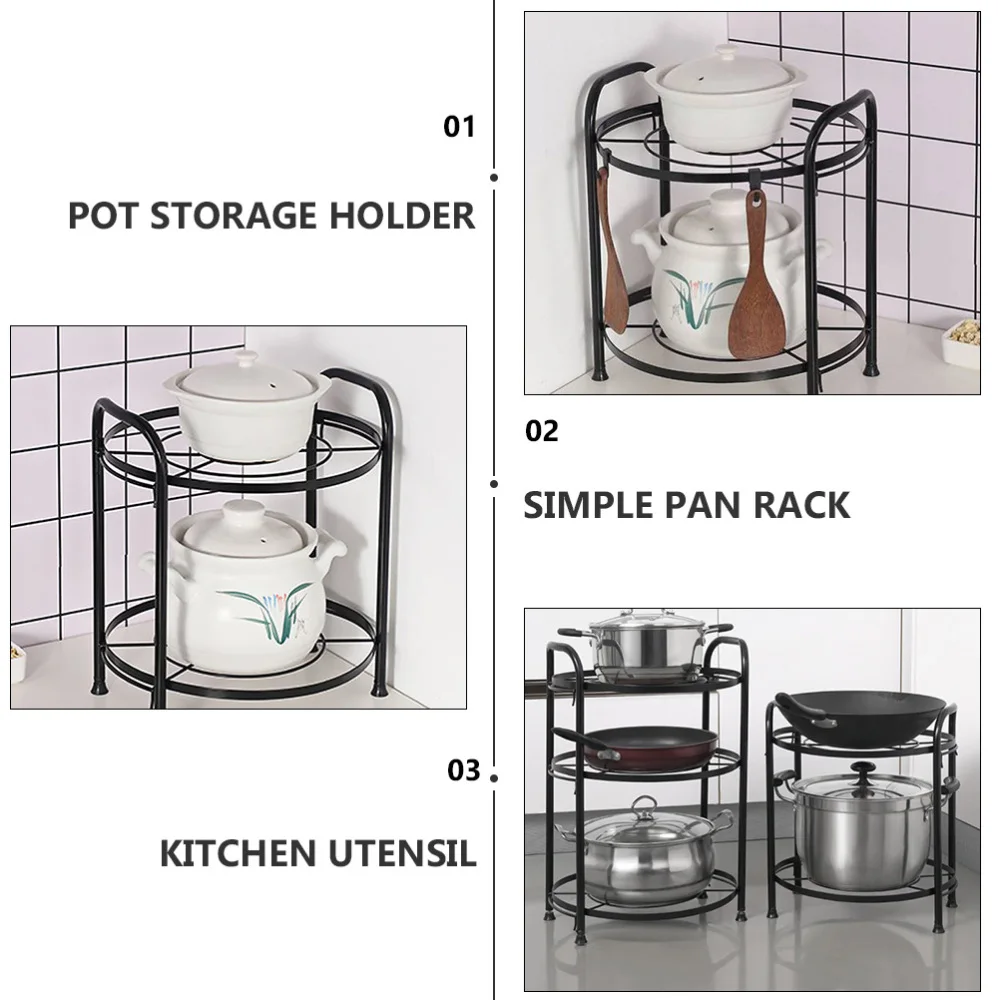 

1 Pc Two-layer Storage Shelf Multipurpose Pan Rack Simple Pot Holder (Black)