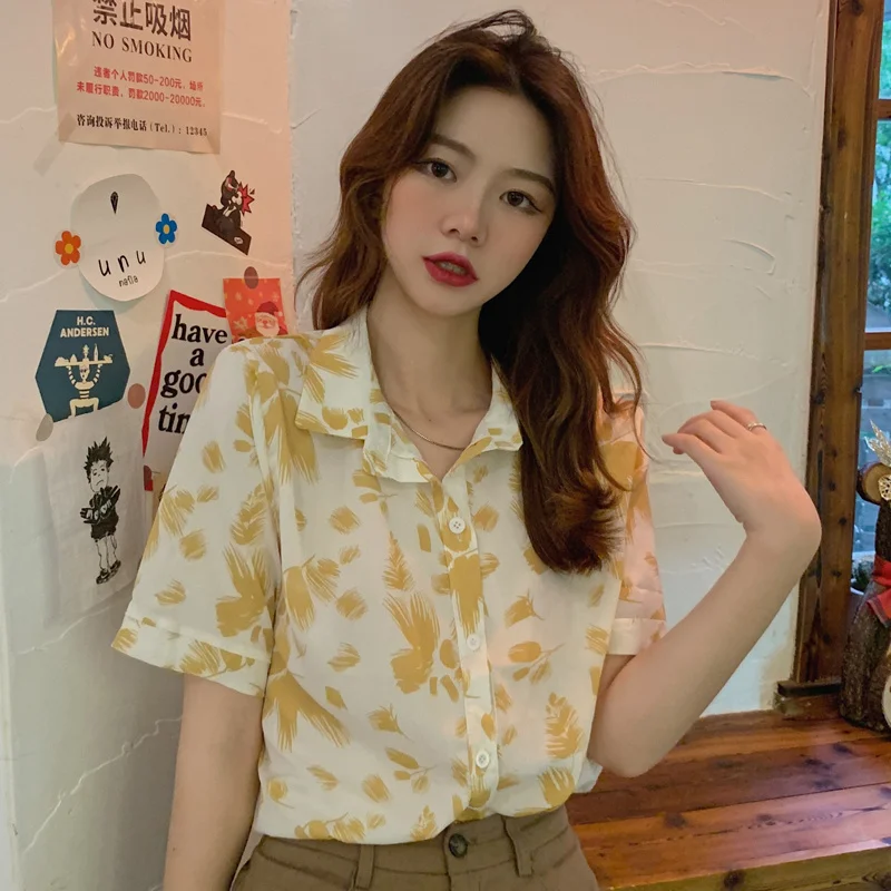 Пикантная женская летняя новая рубашка в гонконгском стиле с цветочным принтом и