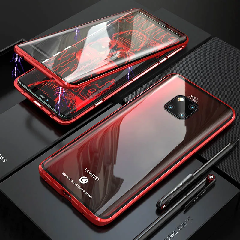 Full Red Передний и задний стеклянный Магнитный чехол для huawei mate 20 Pro, чехол 360, прозрачный жесткий чехол для huawei mate 20Pro, чехол mate 20Pro - Цвет: Full Red