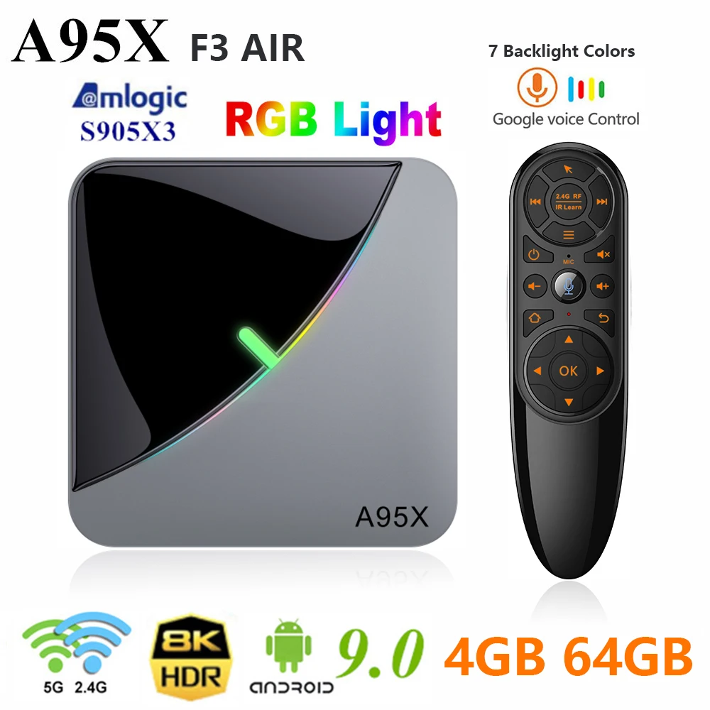 A95X F3 AIR Smart ТВ Box Android Amlogic S905X3 9 коробка 8K 2 4G 5G Wi Fi RGB светильник Media Player A95XF3 X96