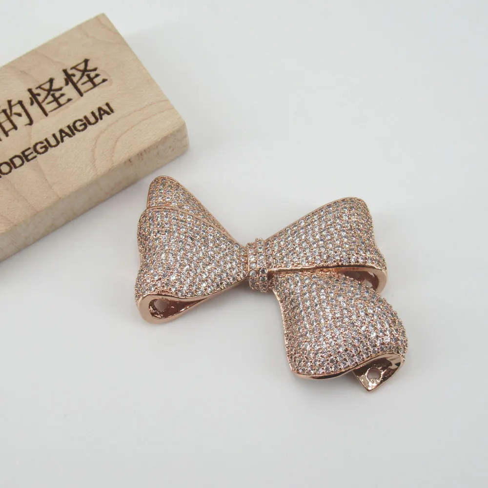 

APDGG 40x50mm gold plated connector cubic zircon Micro Pave butterfly bowknot necklace bracelet pendant Jewelry DIY