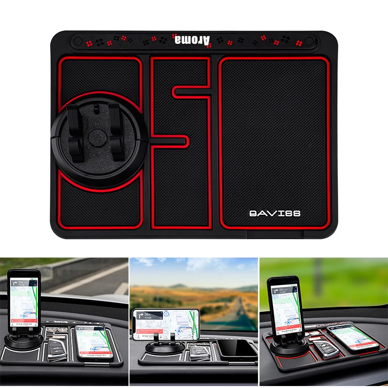

4-in-1 Car Non-Slip Phone Pad Flexible Dash Board Mat with Phone Holder & Aromatherapy & Parking Contact Number YE-Hot
