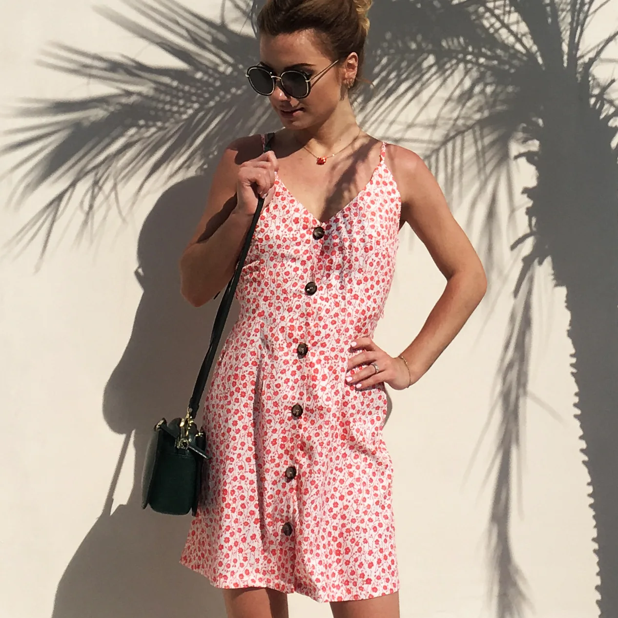 

Lofia Single Breasted Button Print Strap Dresses Backless Bandage Dress Hollow Out Bow Vacation Dress V Neck Plus S-2xl