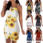 2020 Женская летняя обувь пикантные без рукавов с изображением подсолнуха волнистые Открытое платье без рукавов с лямкой на шее вечерние пляжное платье женская одежда женское платье femme Халат