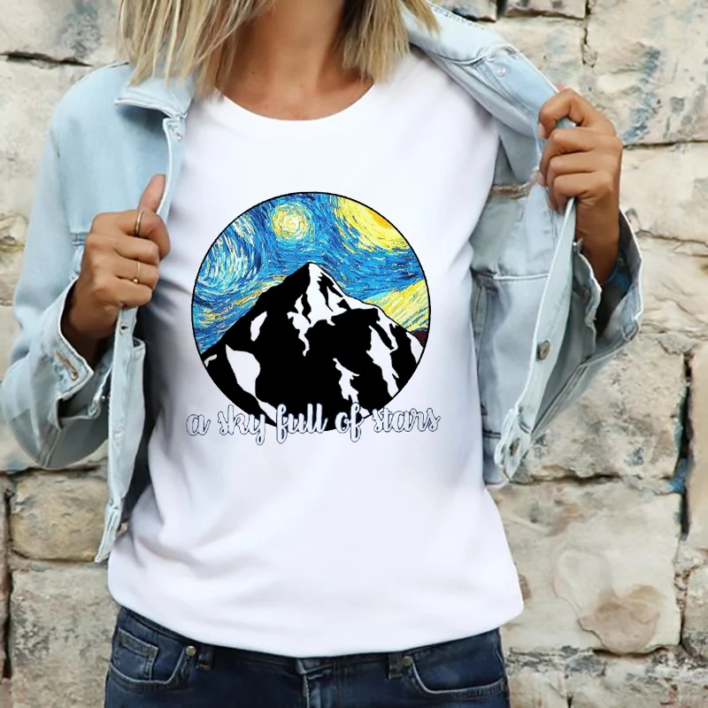 

Starry Sky Painting Funny Pattern 2022 New Popular Female Tee-Shirt Leisure O-Neck Tshirt Soft Clothes For Women Sportswear
