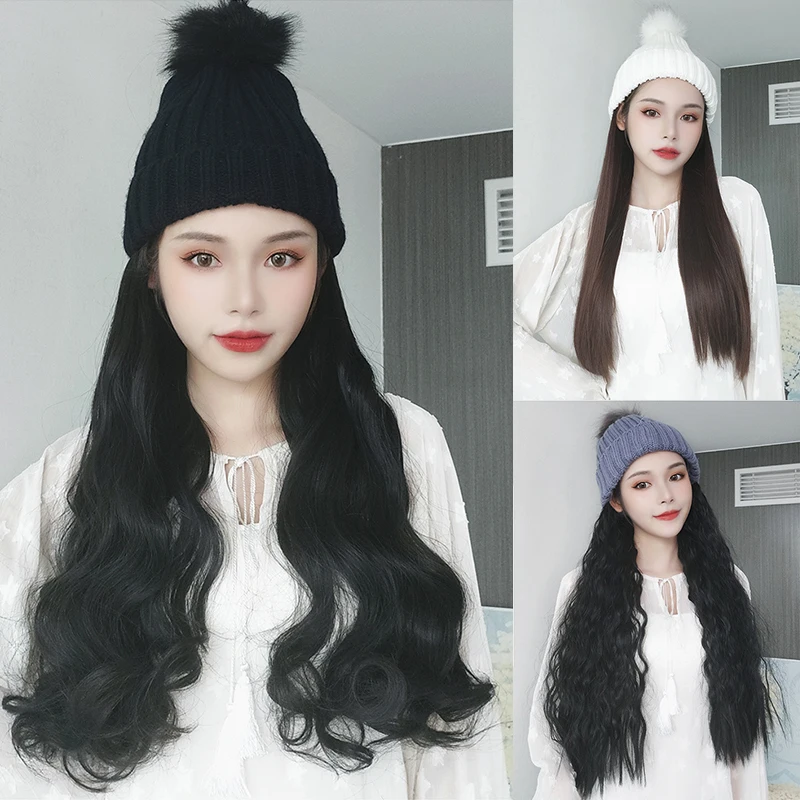 MUMUPI зимняя Новинка эластичная вязаная шапка с синтетическими волосами для