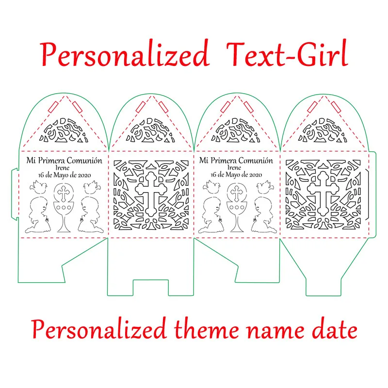 Girl Personalized 50 шт. персонализированные коробки конфет для Святого Причастия с именем на заказ для мальчиков и девочек Primera Comunion вечерние коробки для конфет - Цвет: Girl Personalized