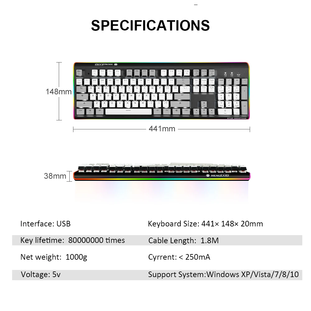 hexgears k735 hot swap switch mechanical keyboard 104 key waterproof gaming keyboard kailh box switch pbt keycaps rgb side diy free global shipping