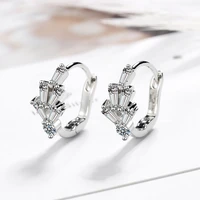 simple silver color five petal flowers earrings for women stackable zircon crystal pendientes jewelry statement bijoux