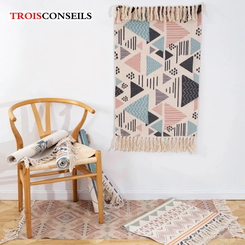 2020 Новый Ретро богемный ручной тканый хлопковый льняной ковер коврик для кровати