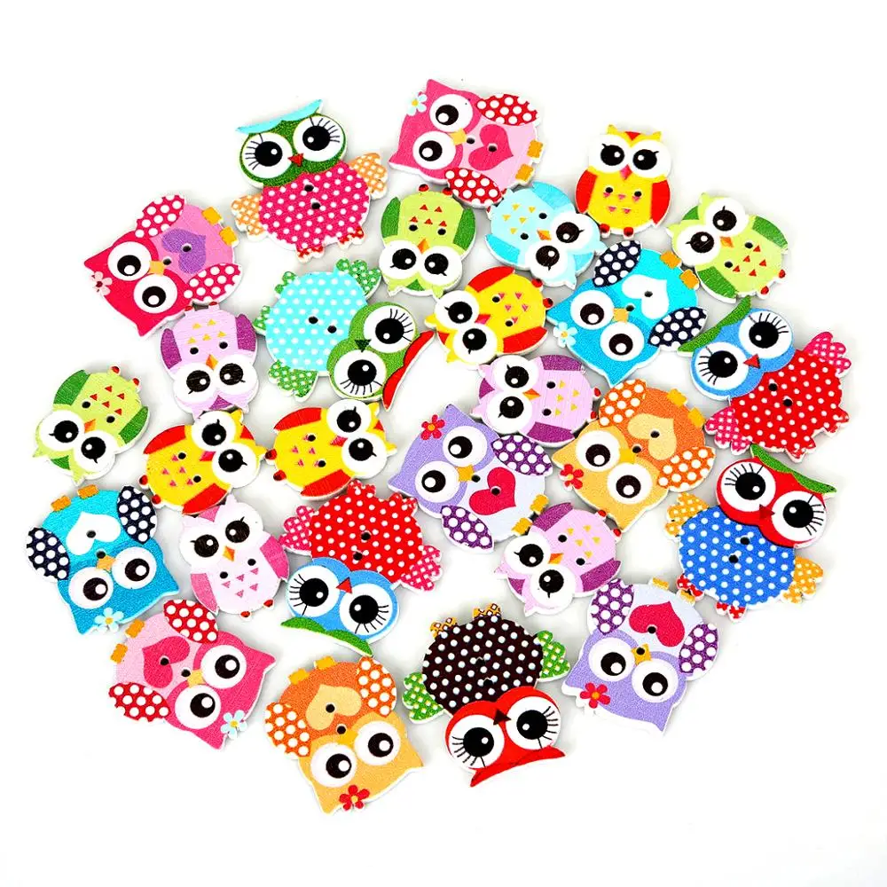 Мульти-размер 50 штук пакет 2 отверстия деревянные Швейные Кнопки Сова