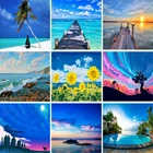 GATYZTORY DIY картина маслом Набор для рисования по номерам для взрослых синий задник для фото море голубое небо краски Раскраска по номерам расписанную 50x65 см рамка настенные художественные промыслы