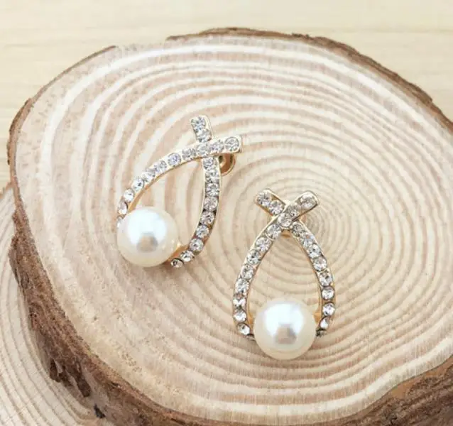 

Girls Lady Elegant Pearl Crystal Rhinestone Ear Stud Earrings Gift