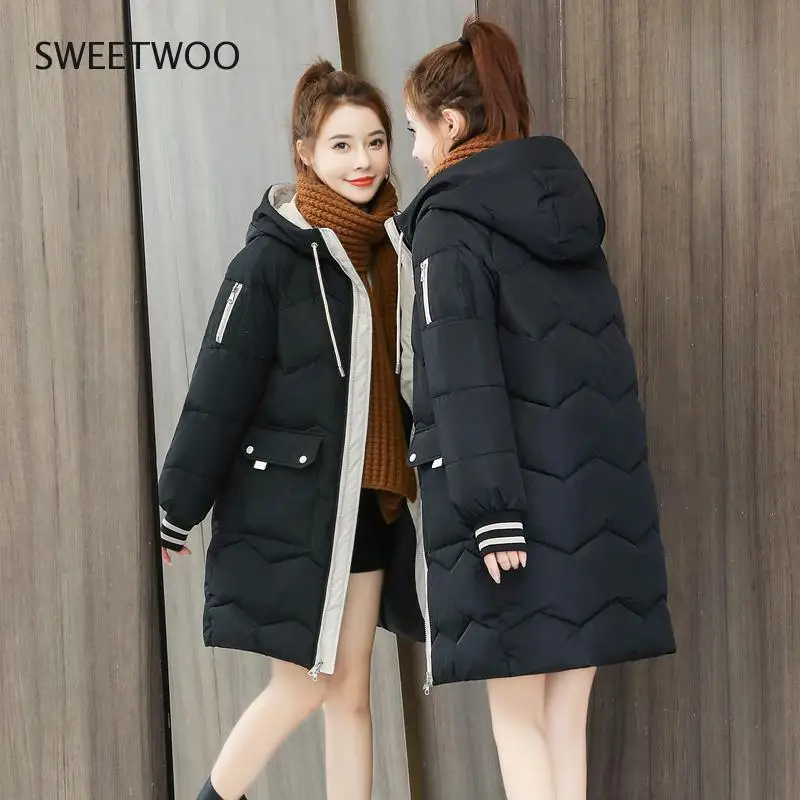 

Winter Women Jacket Coats Long Parkas Female Down Cotton Hooded Overcoat Thick Warm Jackets Plus Size Casual Student Coat