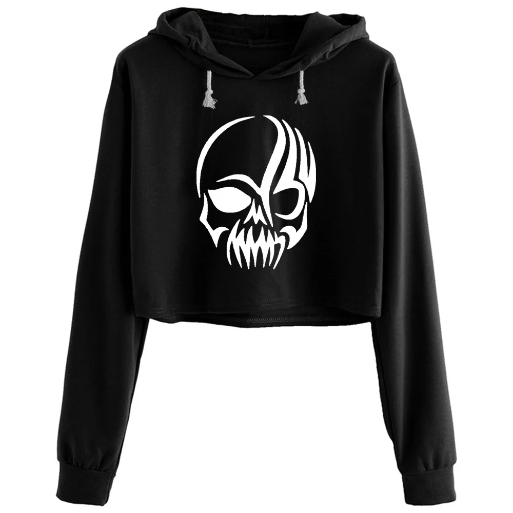

Кроп-Худи женское в стиле Харадзюку с черепами