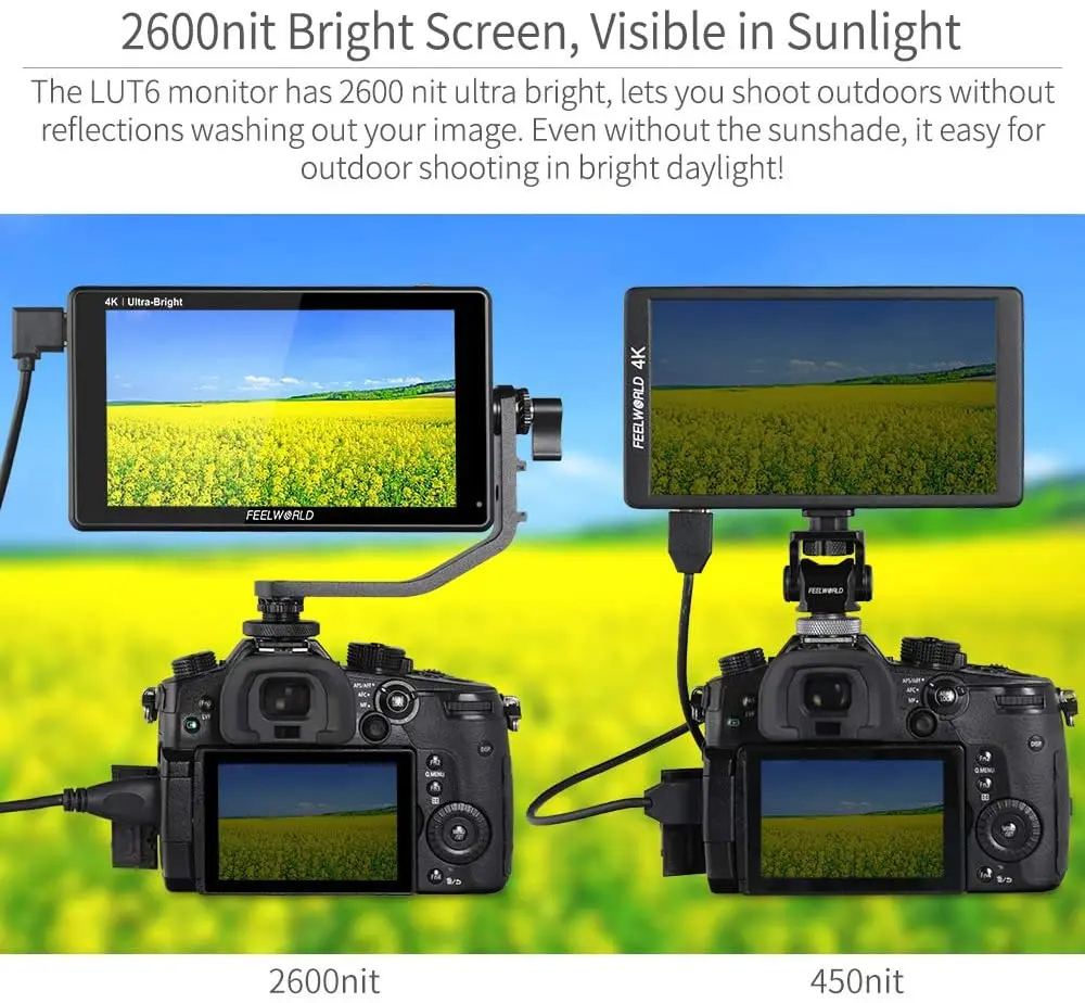 Günstig FEELWORLD LUT6 6 Zoll 2600nits HDR 3D LUT Touchscreen DSLR Kamera Feld Monitor Mit Wellenform VectorScope Histogramm 4K HDMI