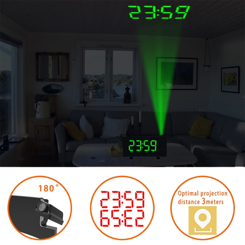 

28EA Projection Digital Alarm Clock for Bedroom Large LED on Ceiling Wall Dual Alarm Clock for Heavy Sleeper Kid Elderly