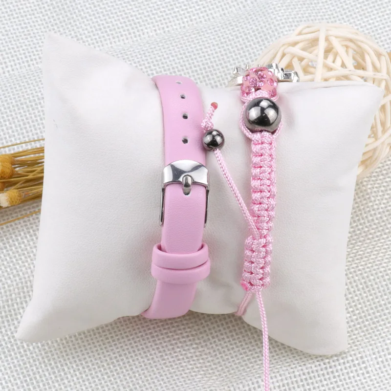 

Fashion Kids Watches Students Pink Children Watch Set Girls Casual Leather Child Hours Cat Quartz Wristwatch Girl Gift Clocks