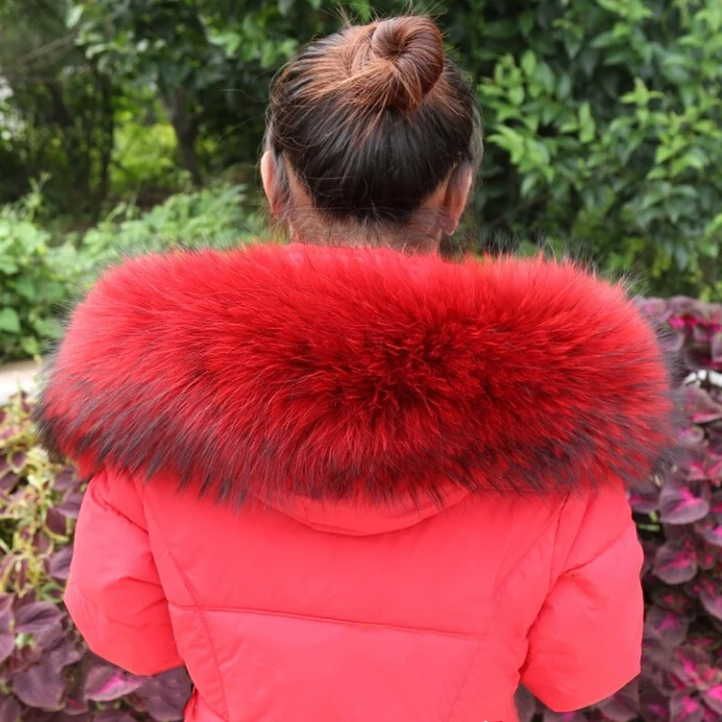Зимний 100% натуральный мех енота воротник женский шарфы толстый теплый пуховик