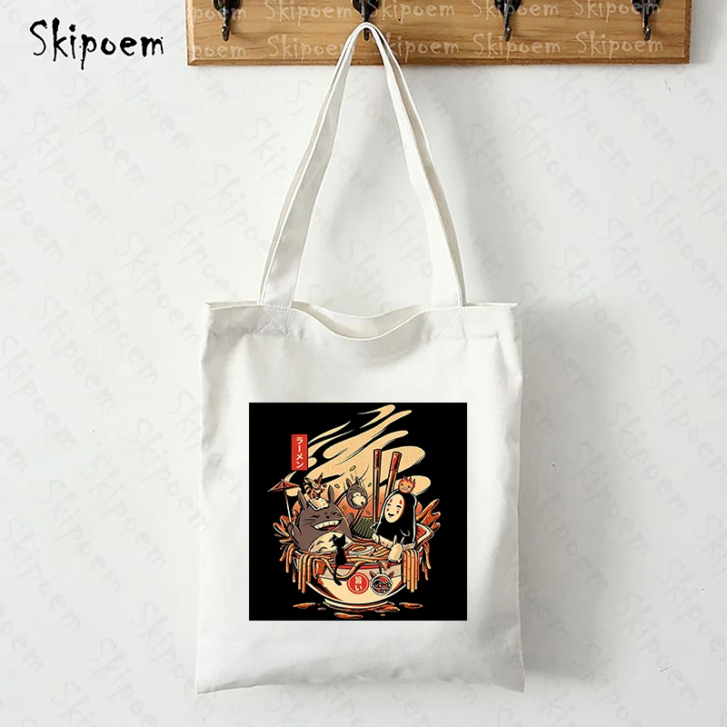 

Холщовая Сумка для покупок на ремне для женщин, креативный мультяшный шоппер в эстетике рамен, повседневная вместительная сумка для учител...