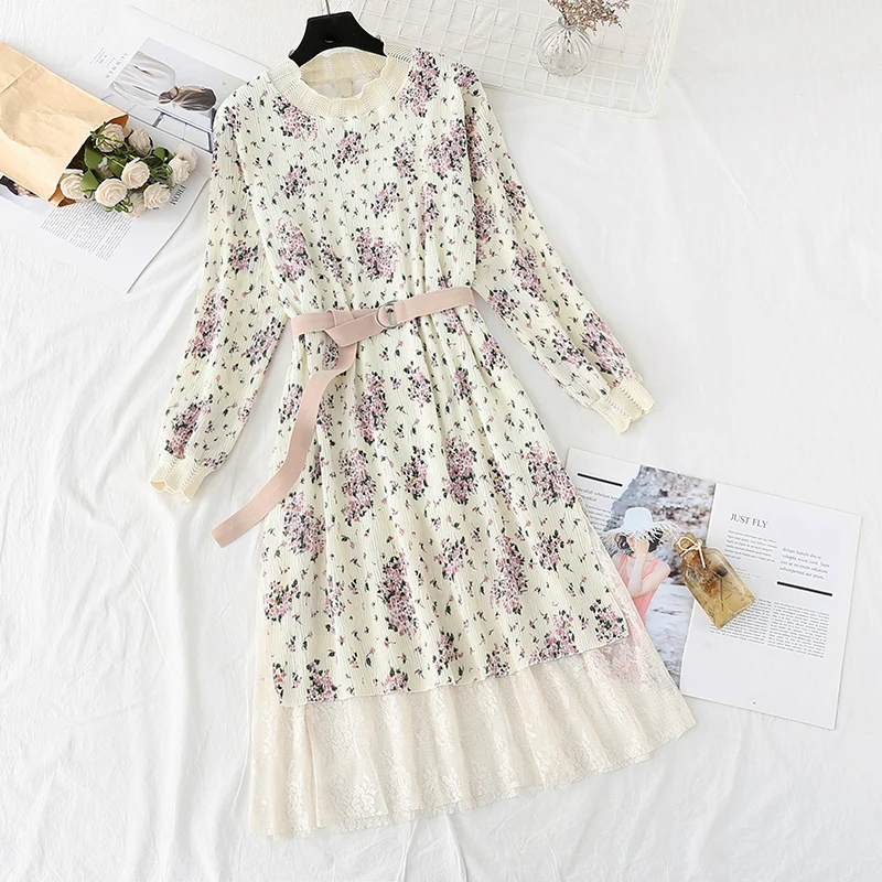 Женское шифоновое платье с цветочным принтом корейское Повседневное для отпуска