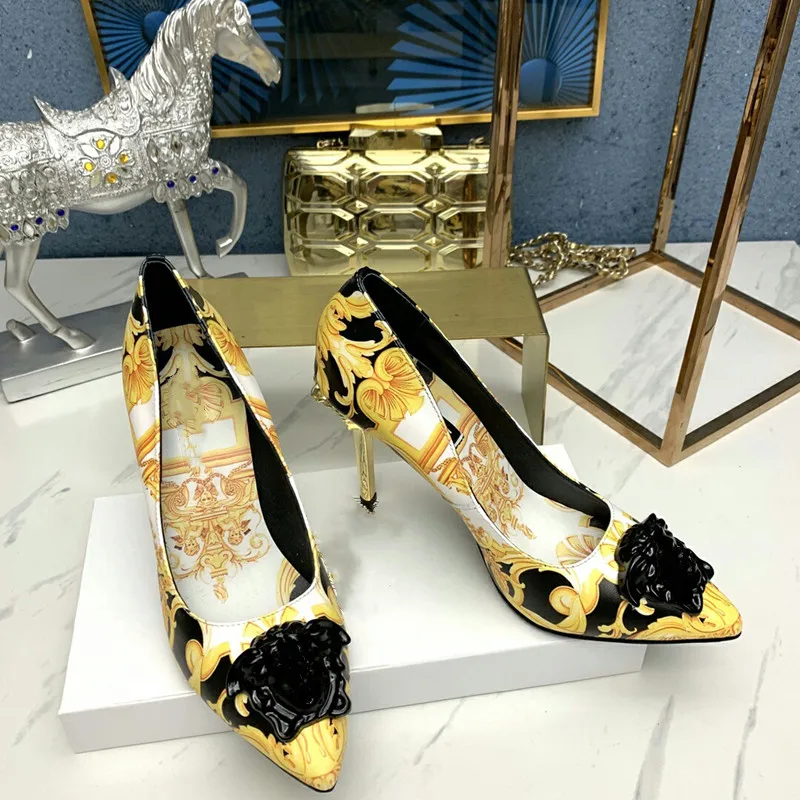 

Explosion Genuine Leather Fashion Pumps Shoes Print Pointed Toe High Heels Women Shoes High Heels Women Shoes for Wedding Women