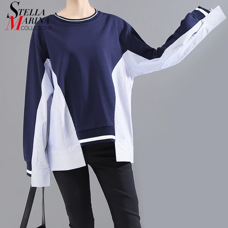 * Новинка 2019 корейский стиль женский модный синий пуловер толстовка рубашка