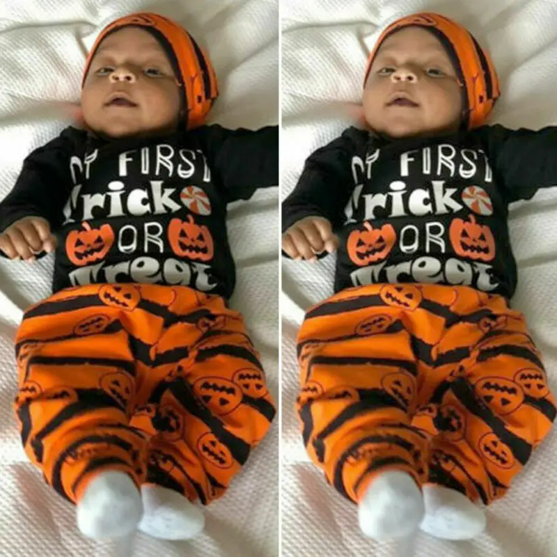 

Одежда для маленьких девочек, комбинезон с принтом тыквы на Хэллоуин, топы, штаны, наряды, костюм