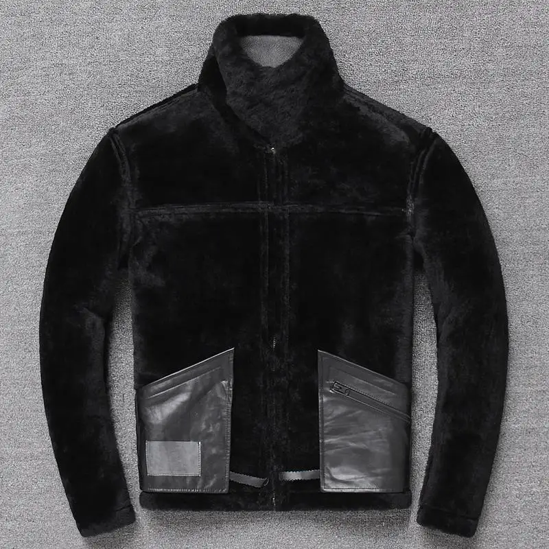 Мужское повседневное пальто из овчины коричневое теплое натуральной большой