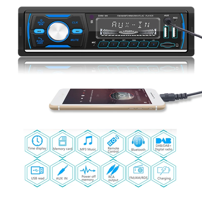 Автомобильный MP3 плеер 1DIN Bluetooth стерео USB AUX FM AM RDS DAB + автомобильный радиоприемник