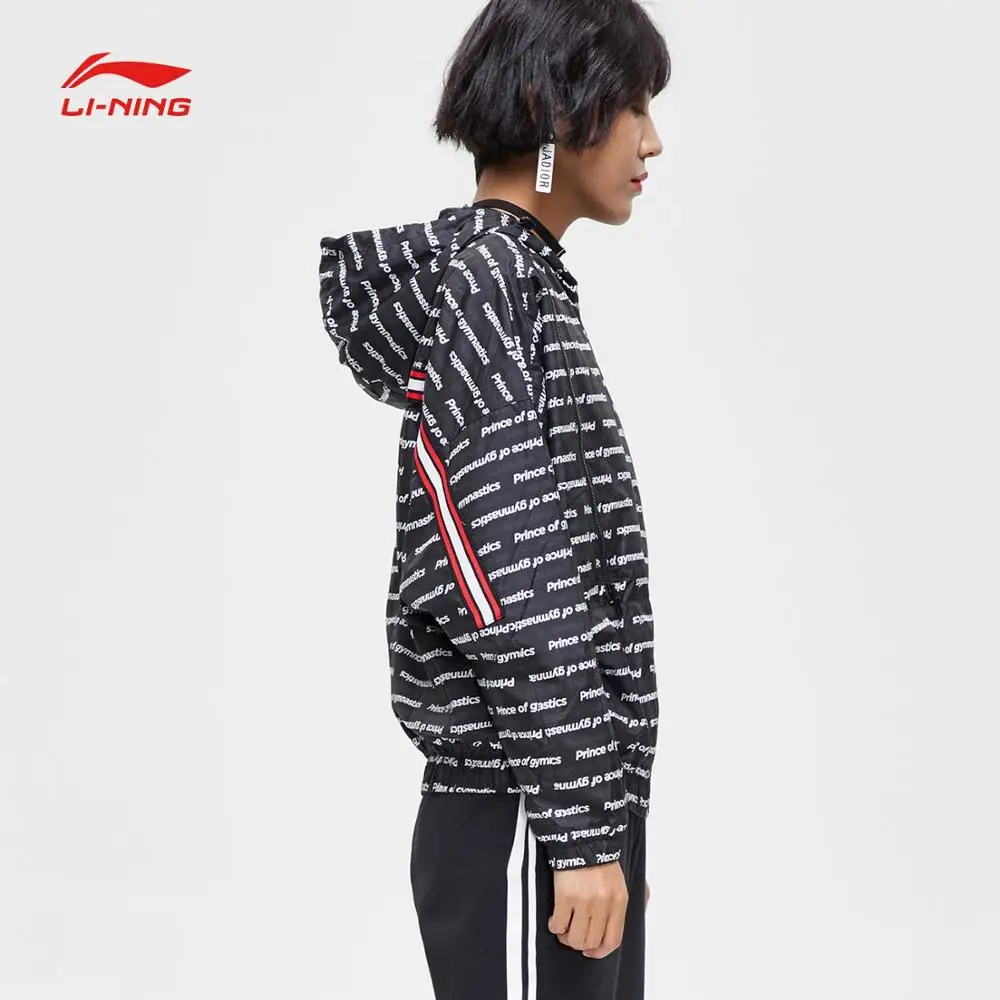 Li Ning Женская трендовая ветровка из 100% полиэстера свободного покроя с буквенным