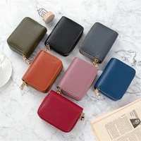 leather men women card holder small zipper wallet solid coin purse accordion design id business credit card bags