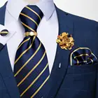 Новый дизайн модные мужские темно-синие золотые полосатые шелковые галстуки брошь Hanky запонки галстук кольцо набор свадебный галстук формальное платье галстук DiBanGu