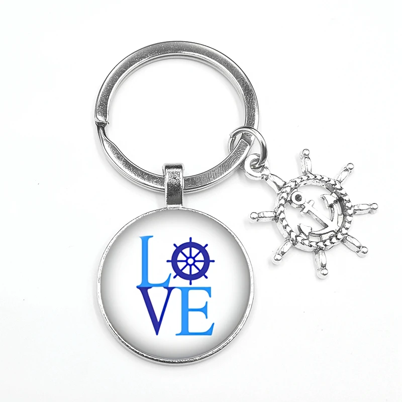 1pcs Super Keychain Gift Fashion Personality Nautical Anchor Steering Wheel Crystal Glass Convex Wallet Charm Jewellery | Украшения и