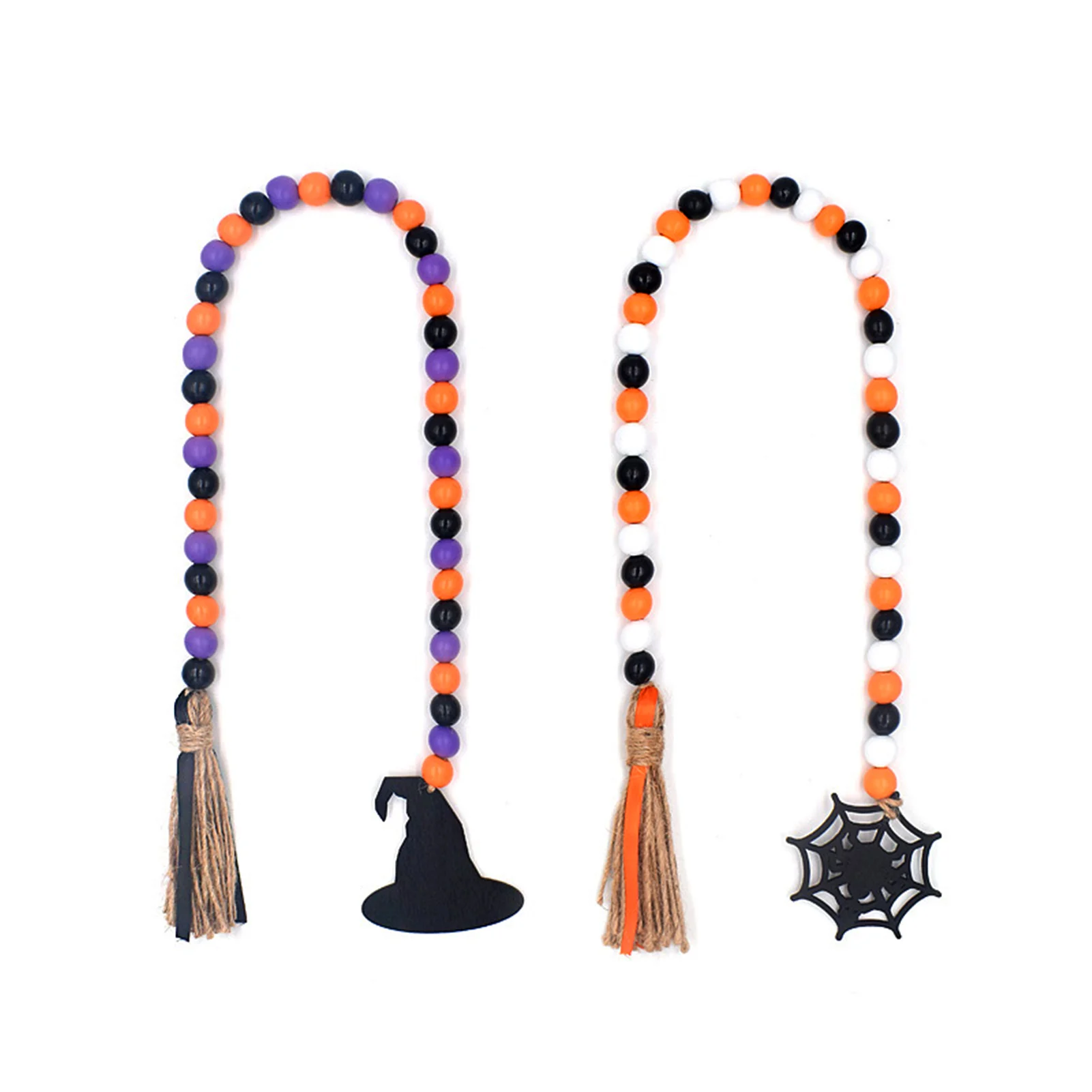 

Гирлянда из деревянных бусин для Хэллоуина, 2 шт., с кисточками, 39 бусин, подвеска «сделай сам», ручная работа, гирлянда с джутом, деревенский ...