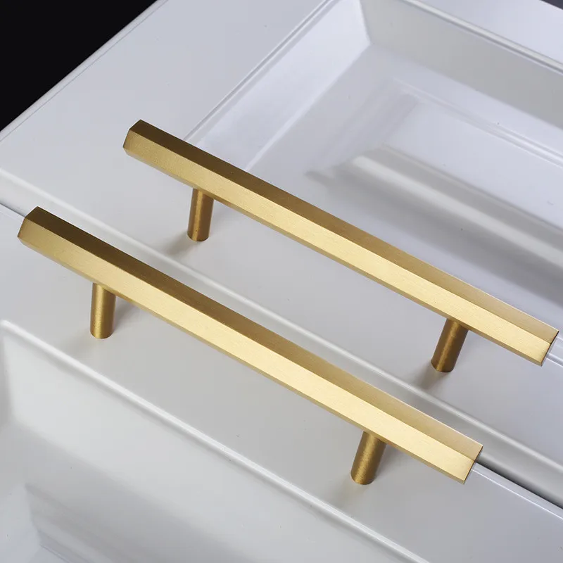 Hexagon Solid Brass Furniture Cabinet Handles Kitchen Door Knob Drawer Cupboard Pulls Gold Furniture Hardware
