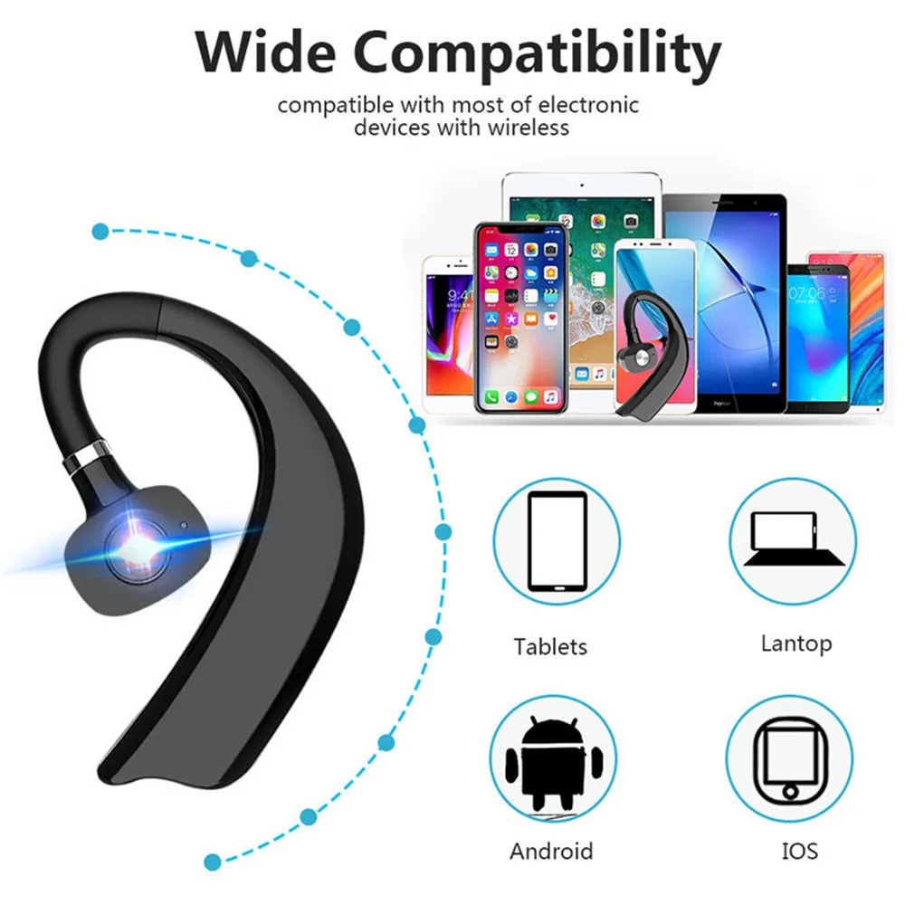 

2021 New Wireless Bluetooth Earphone 720h Standby Stereo Handsfree Business Headset With Mic Noise Control Ear-hook Wholesale
